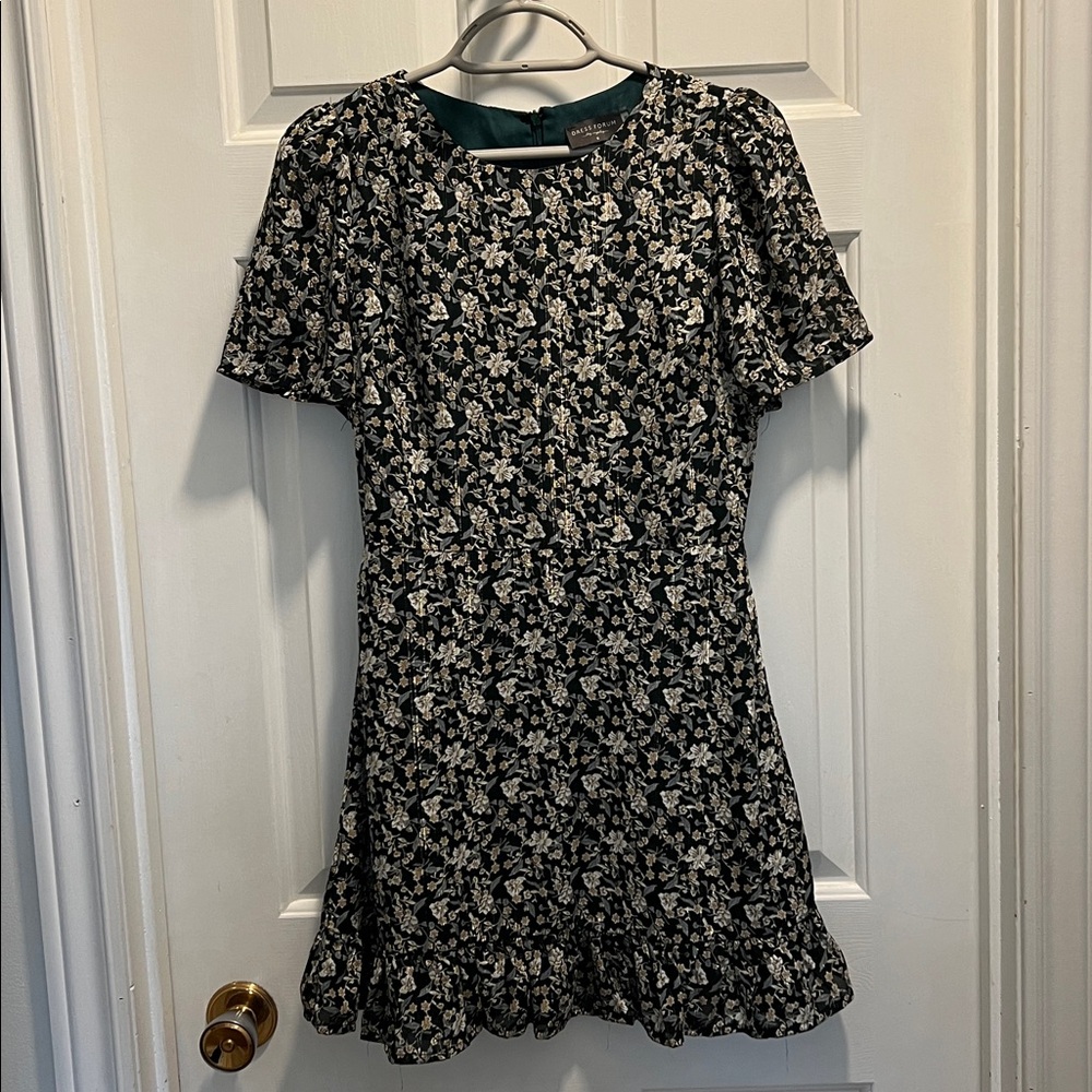 Dress Forum Dark Green and White/Cream and Blue Floral Mini Dress